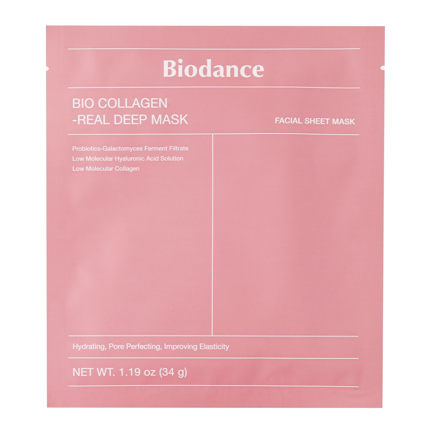 Embalagem rosa fosca de máscara facial Biodance BIO COLLAGEN