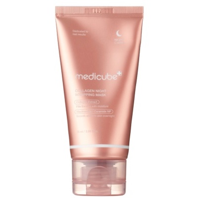 Tubo cor de rosa metálico translúcido da medicube com tampa transparente