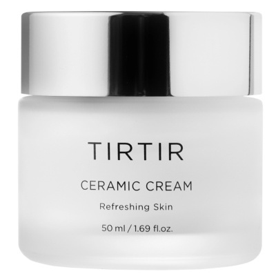 Frasco de creme facial TIRTIR Ceramic Cream com tampa prateada