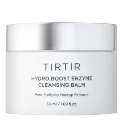 Embalagem branca com tampa prateada de creme TIRTIR Hydro Boost Enzyme Cleansing Balm