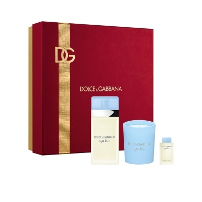 Conjunto de perfume e vela Dolce & Gabbana Light Blue com caixa vermelha elegante