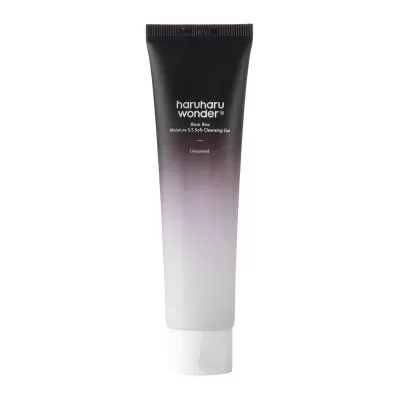 Tubo de gel de limpeza Haruharu Wonder, gradiente preto para branco com texto branco e preto
