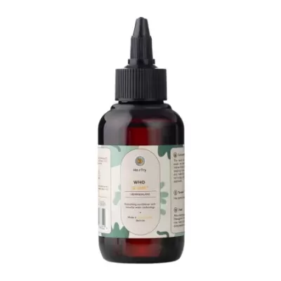 Frasco de plástico âmbar com rótulo da marca Ino-Try e tampa preta de ponto fino