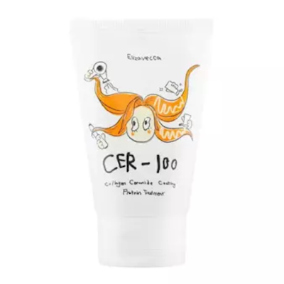 Frasco branco com ilustração e texto CER-100 da Elizavecca
