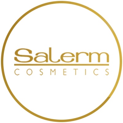 Logótipo Salerm Cosmetics em fundo branco com borda dourada