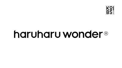 Logótipo 'haruharu wonder' em preto sobre fundo branco