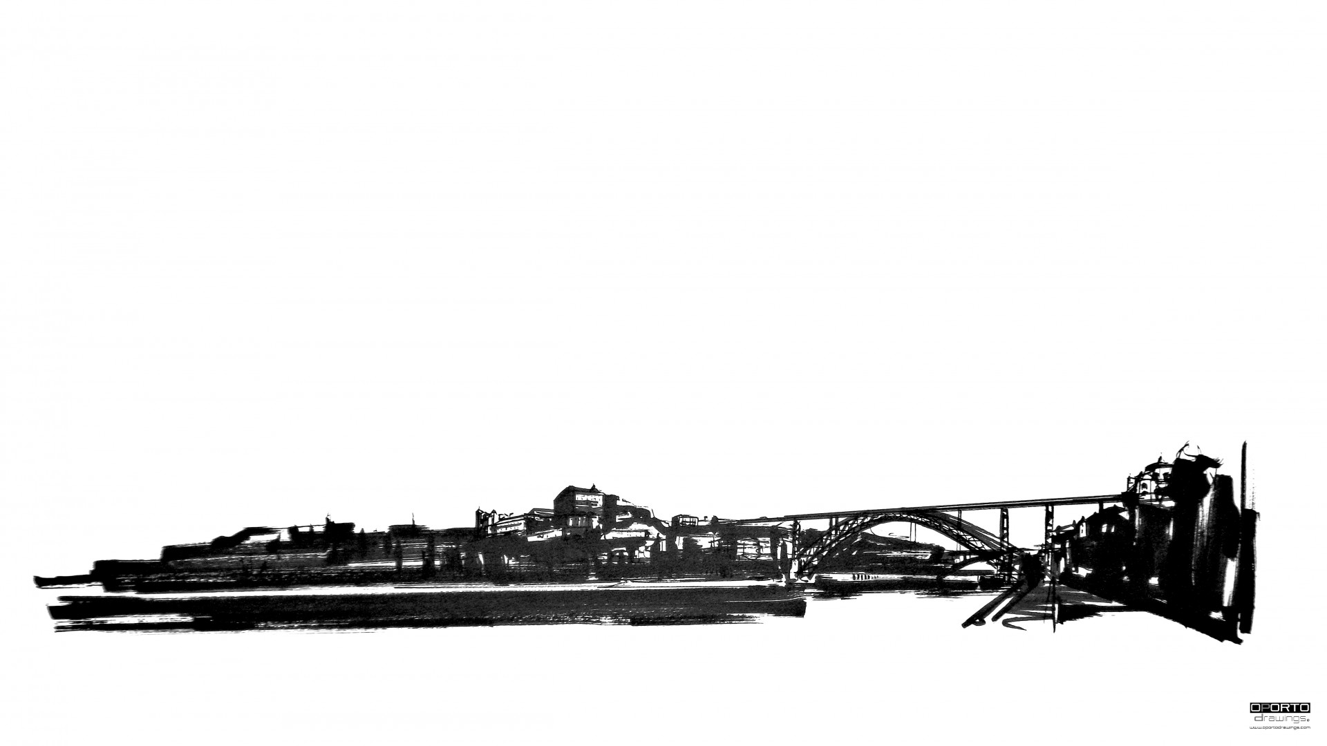 Skyline :: Porto Ilustração em preto e branco de um submarino