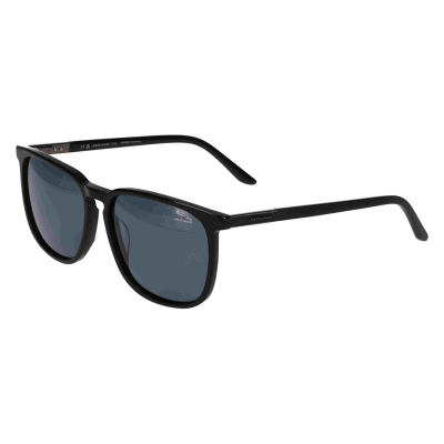 Óculos de sol pretos wayfarer com lentes escuras e texto JAGUAR