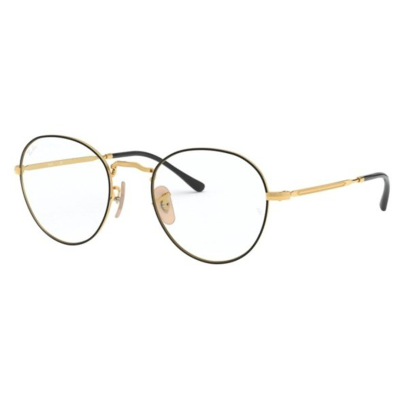 Óculos metálicos dourados com lentes redondas e hastes pretas