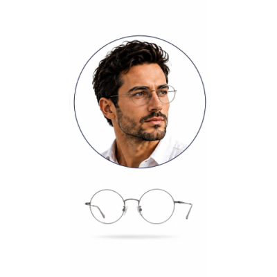 Óculos redondos metálicos prateados com lentes transparentes