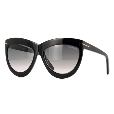 Óculos de sol Tom Ford pretos com lentes cinza degrade e detalhes dourados