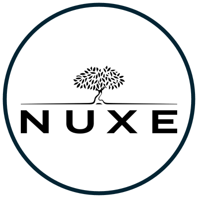 Logótipo da marca NUXE com árvore estilizada e texto em preto