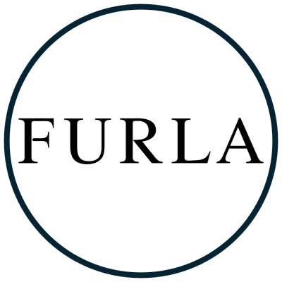 Logótipo Furla em preto dentro de círculo azul escuro