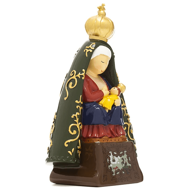 Nossa Senhora da Nazaré Figura religiosa decorativa de Nossa Senhora com o Menino Jesus, em resina colorida.
