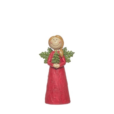 Boneco decorativo de anjo vermelho com asas verdes