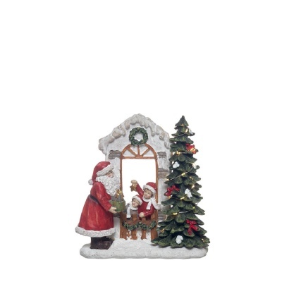 Figura decorativa de Natal com Pai Natal, crianças e árvore de Natal