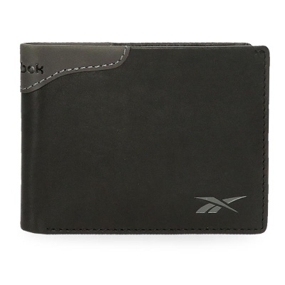 Carteira preta em couro com logo Reebok cinza