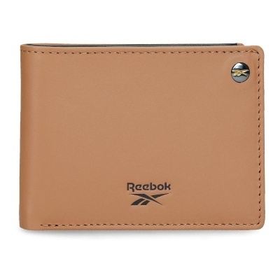 Carteira castanha clara com logo Reebok preto e detalhe metálico no canto