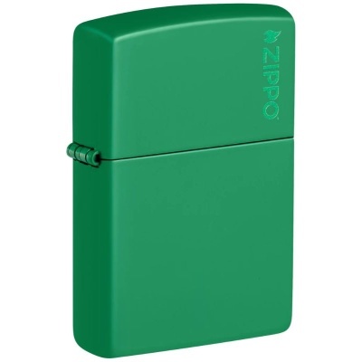 Isqueiro metálico verde fosco com texto ZIPPO