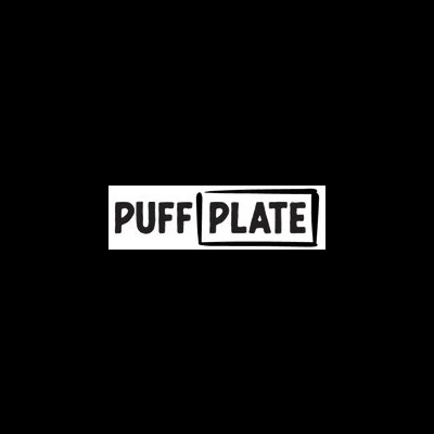 Logótipo preto com texto 'PUFF PLATE' em fundo branco