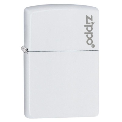 Isqueiro Zippo branco fosco com texto cinza