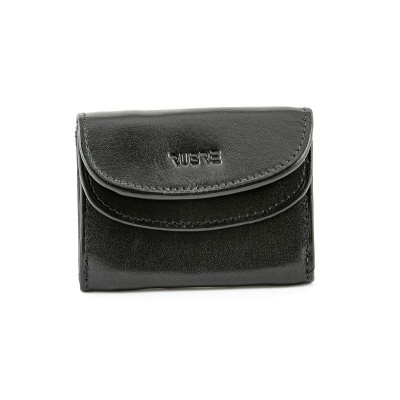 Carteira preta de couro com o logotipo HUSH em relevo