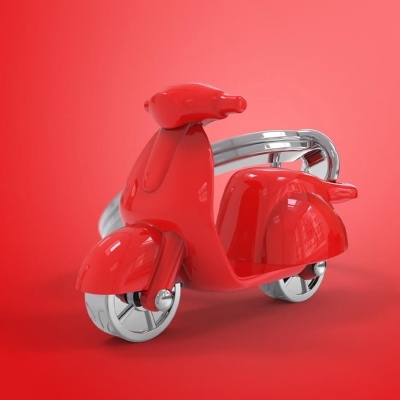 Miniatura decorativa de mota scooter vermelha com detalhes metálicos