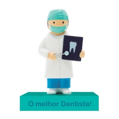 Figura decorativa de dentista com placa e base com texto