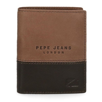 Carteira Pepe Jeans London castanho claro e escuro com texto impresso