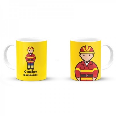 Caneca branca com bombeiro ilustrado e texto O melhor Bombeiro!