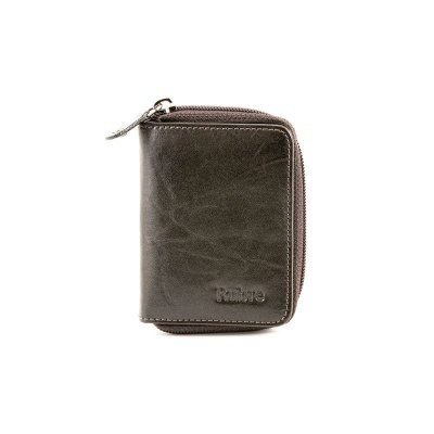 Carteira pequena em pele castanha escura com fecho de correr