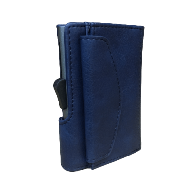 Carteira azul escura compacta de couro sintético com fecho