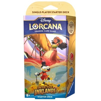 Caixa de jogo de cartas Disney Lorcana Starter Deck com personagens Moana e Pato Donald