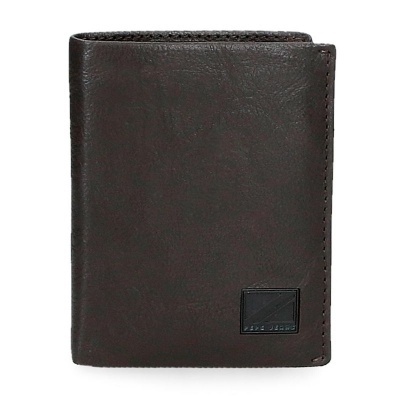 Carteira masculina em pele castanha escura com etiqueta PRE JANEIRO