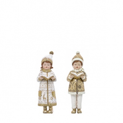 Figuras decorativas de crianças com casacos de inverno e gorros