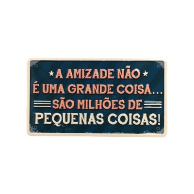 Placa decorativa azul escura com texto motivacional em português