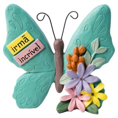 Borboleta decorativa colorida com flores e texto 'irmã incrível'
