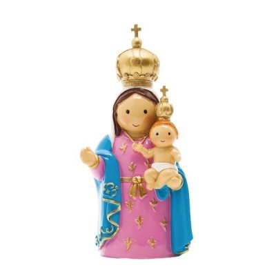 Figura decorativa da Virgem Maria e Menino Jesus com coroas douradas