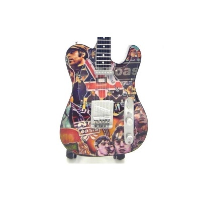 Guitarra decorada com imagens da banda Oasis