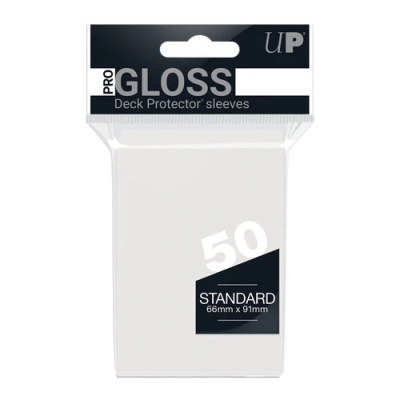 Embalagem de protetores para cartas brancos com acabamento glossy, 50 unidades, tamanho STANDARD 66x91mm