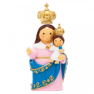 Figura decorativa de Nossa Senhora com o Menino Jesus em cerâmica colorida