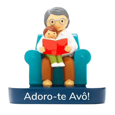 Figura decorativa de avô com criança a ler livro, base com texto Adoro-te Avô!