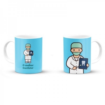 Caneca com ilustração de dentista e texto O melhor Dentista!