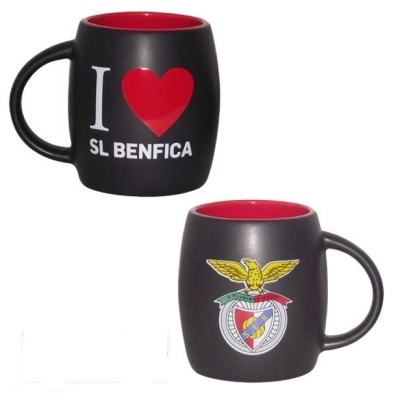 Caneca preta com interior vermelho e asa preta com texto I ♥ SL BENFICA e emblema do SL Benfica