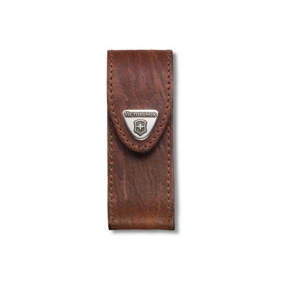 Estojo de couro castanho com logo Victorinox