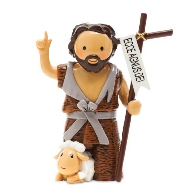 Figurino plástico personagem bíblica com cruz e cordeiro