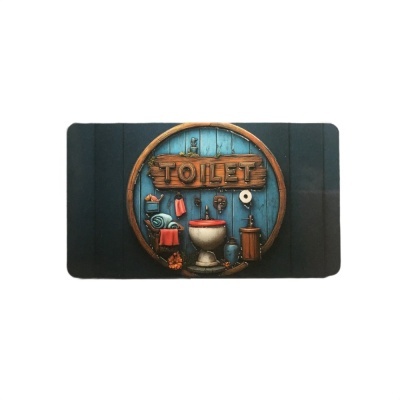 Tapete preto com ilustração colorida e a palavra TOILET