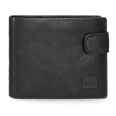 Carteira masculina preta de pele com fecho botão