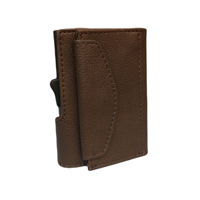 Carteira castanha em pele sintética com fecho preto