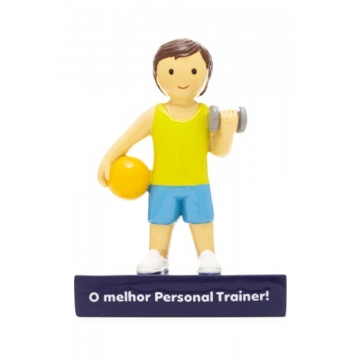 Figura decorativa de treinador pessoal com haltere e bola